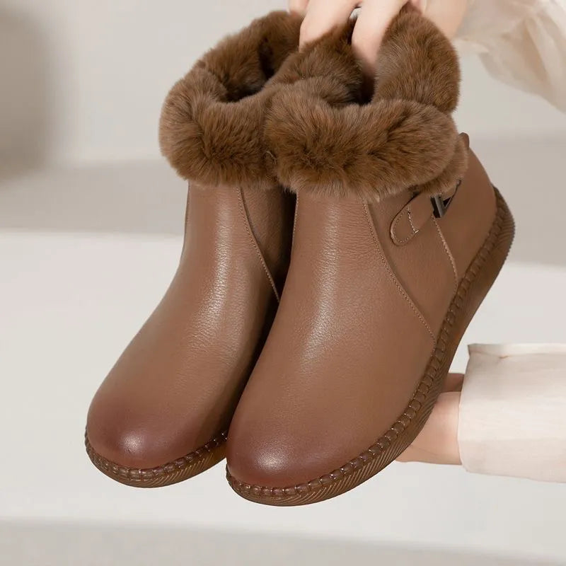 Sapatos de couro legítimo macio botas de lã femininas