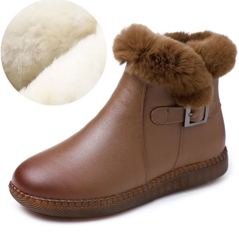 Sapatos de couro legítimo macio botas de lã femininas