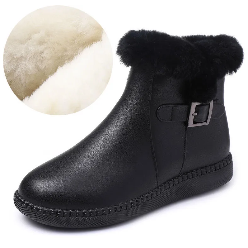 Sapatos de couro legítimo macio botas de lã femininas